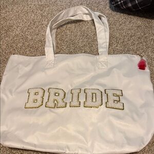 Chic White Bride Tote with Gold Accents